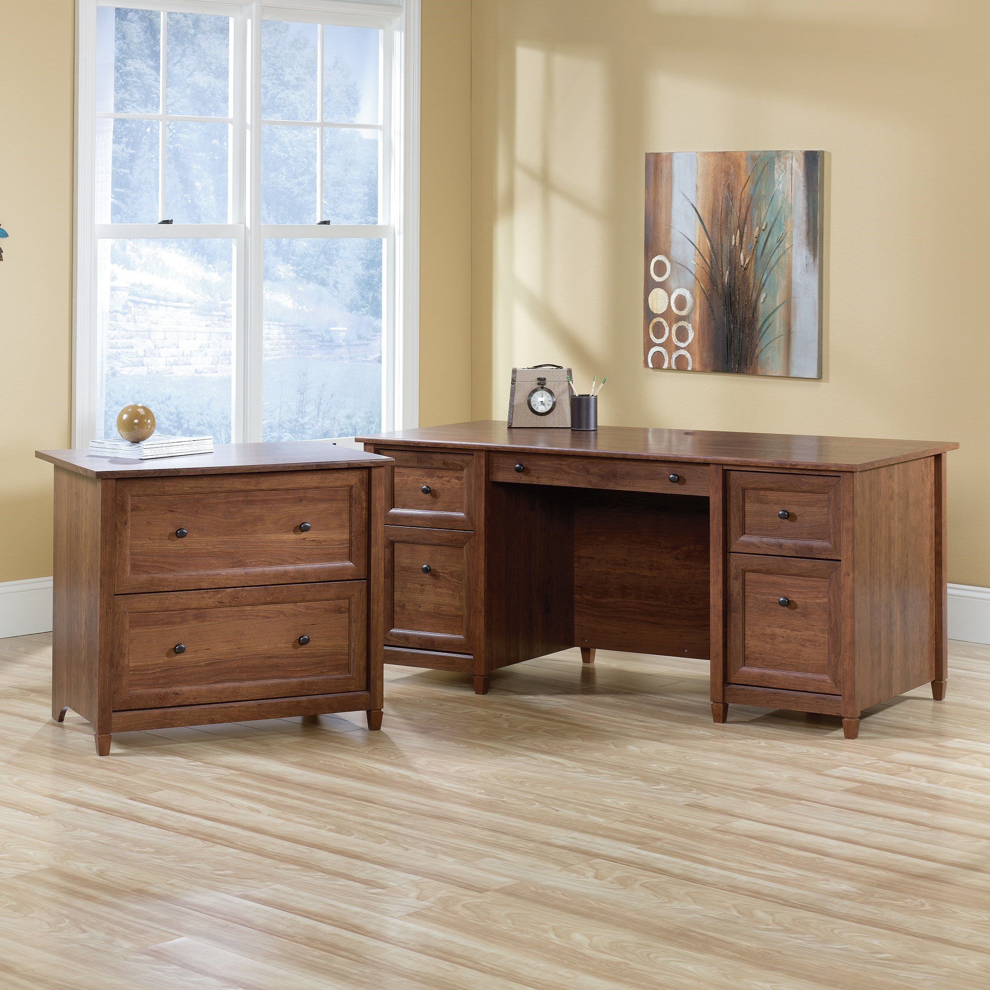 Sauder Edge Water 419100 Executive Desk with Keyboard Drawer and 2 File